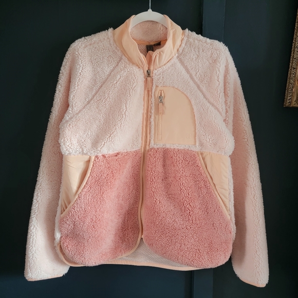 Sweaty Betty Pennine Zip Up Soft Sherpa Fleece Teddy Jacket In Pink Peach - Picture 2 of 13
